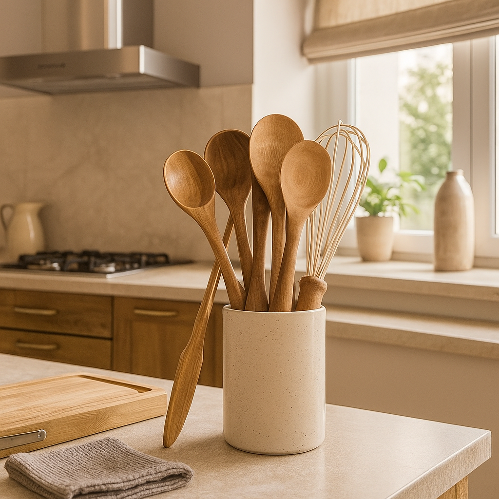 Drewniany zestaw przyborów kuchennych