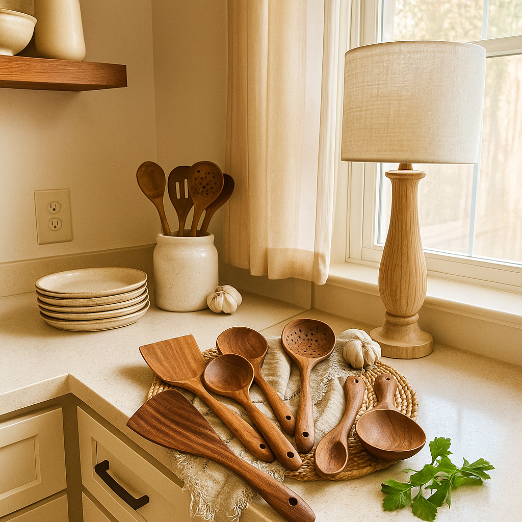 Drewniany zestaw przyborów kuchennych